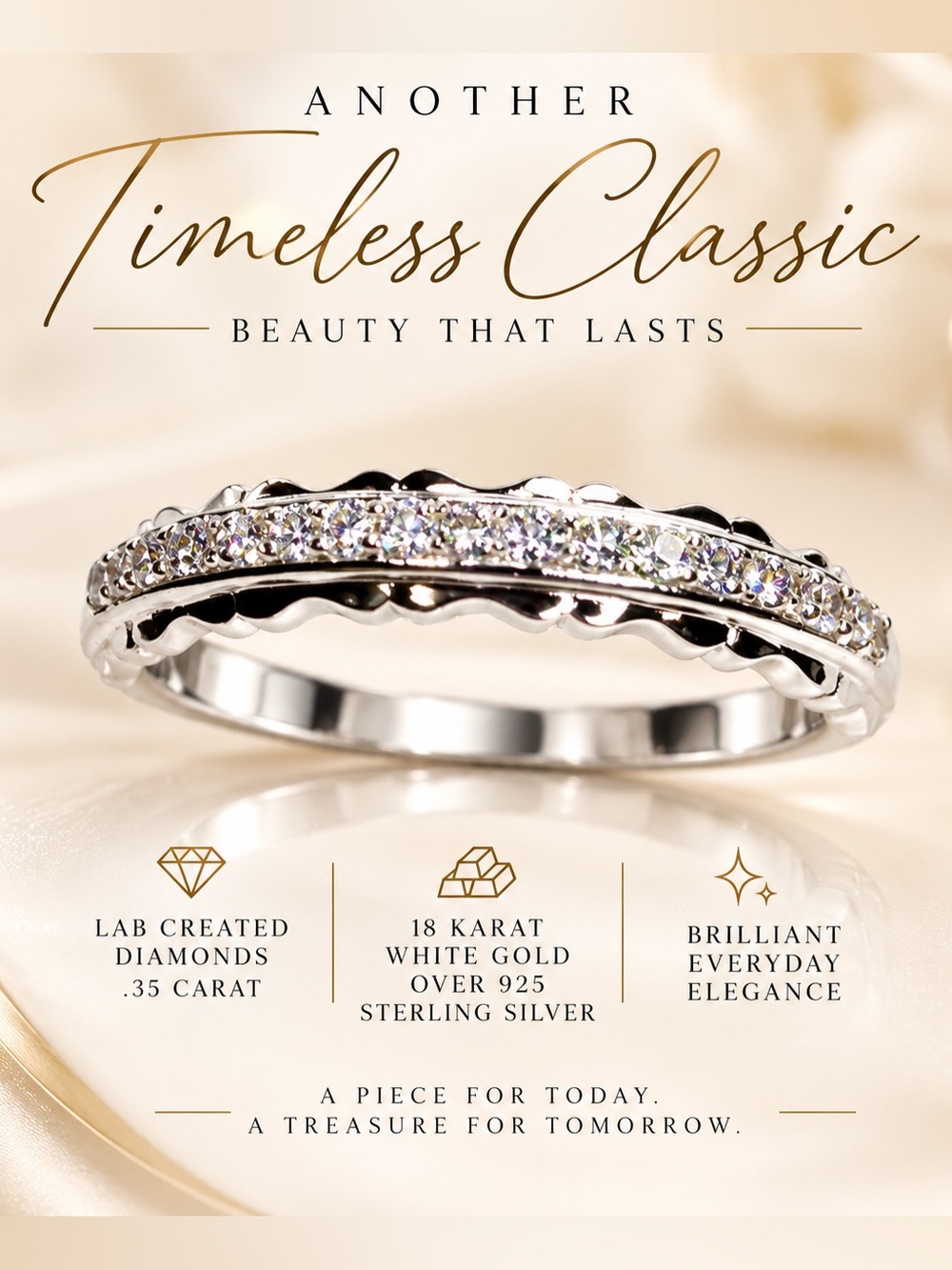 18K White Gold Over Sterling Silver Pave Band Ring in Silver with White Sparkle